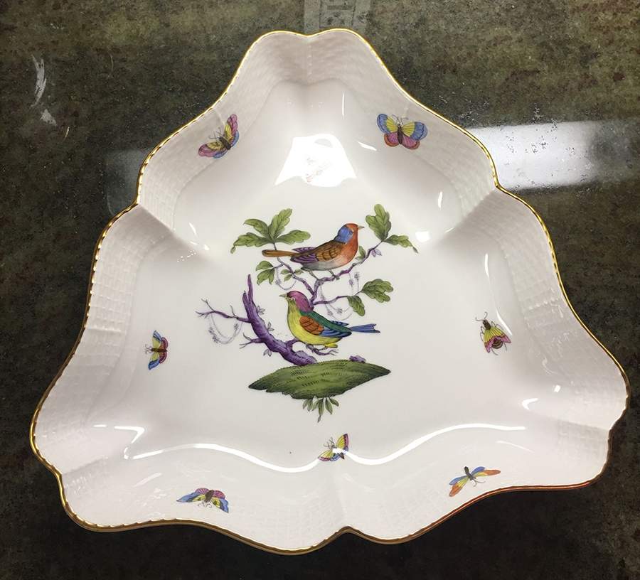 Rothschild Bird (Pastel Colors) 9" Triangular Vegetable Bowl by Herend-1