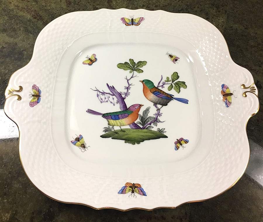 Rothschild Bird (Pastel Colors) Square Handled Cake Plate by Herend-1