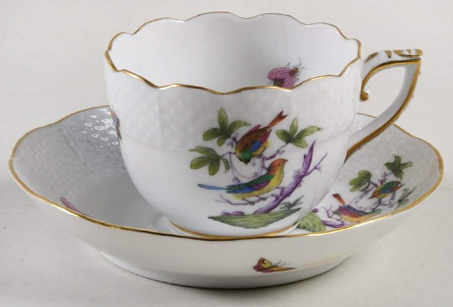 Rothschild Bird (Pastel Colors) Flat Demitasse Cup & Saucer Set by Herend-1