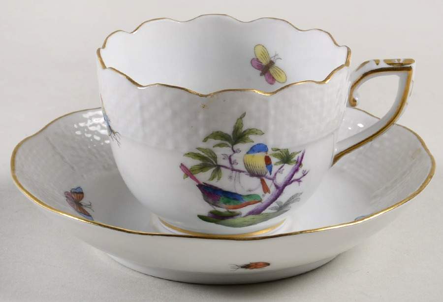Rothschild Bird (Pastel Colors) Flat Demitasse Cup & Saucer Set by Herend-1