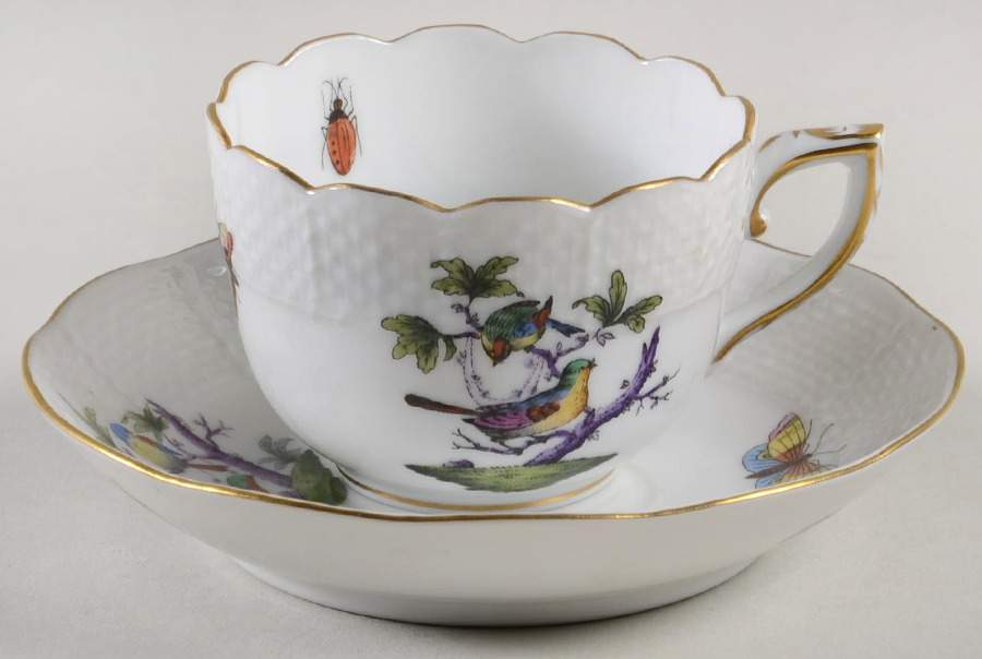 Rothschild Bird (Pastel Colors) Flat Demitasse Cup & Saucer Set by Herend-1