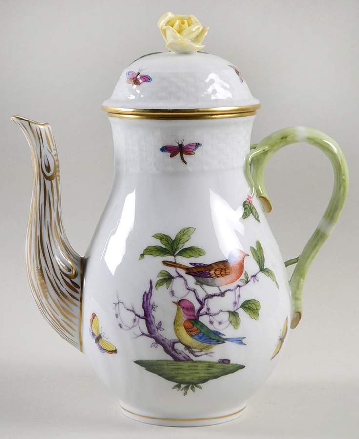 Rothschild Bird (Pastel Colors) Coffee Pot & Lid by Herend-1