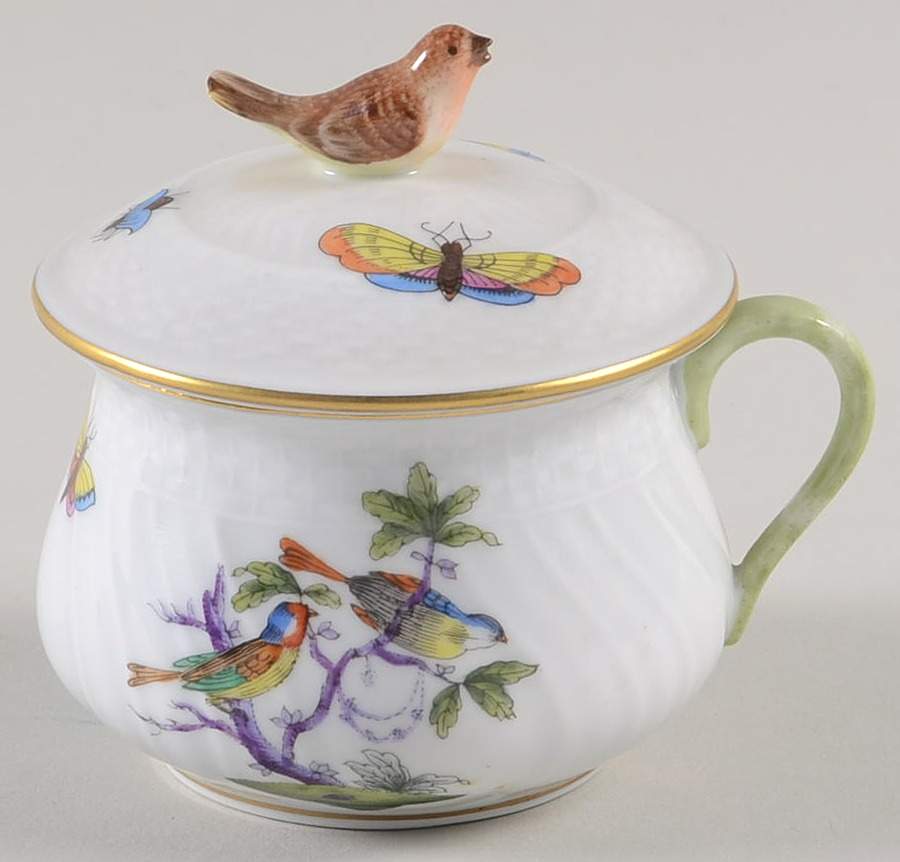 Rothschild Bird (Pastel Colors) Pot de Creme (2 Pc)-Lid & Base by Herend-1
