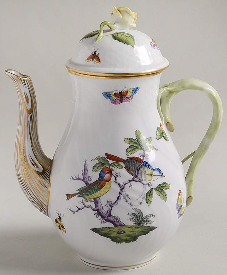 Rothschild Bird (Pastel Colors) Coffee Pot & Lid by Herend-1