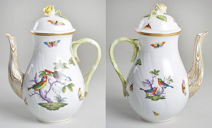 Rothschild Bird (Pastel Colors) Coffee Pot & Lid by Herend-1