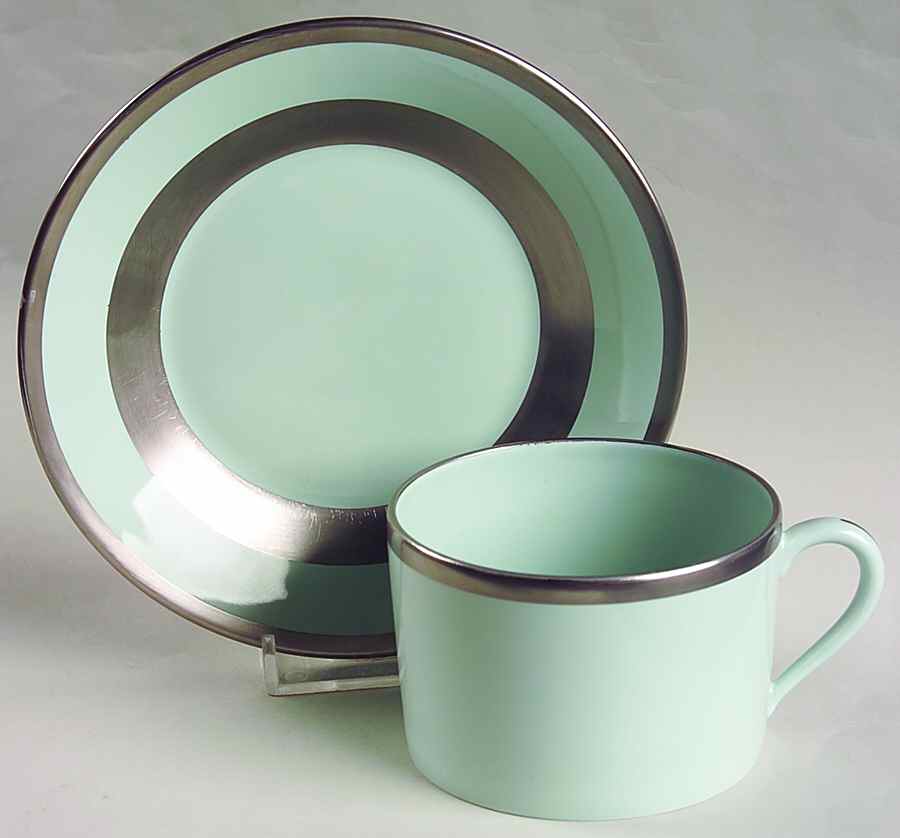 Pistachio Flat Cup & Saucer Set by Robert Haviland-1
