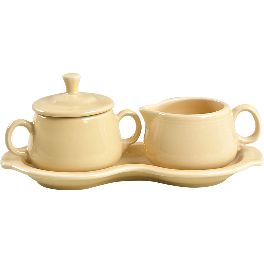 Fiesta Ivory (Intro 2008) Creamer & Sugar with Lid & Tray Set by Homer Laughlin -1