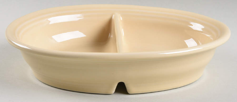 Fiesta Ivory (Intro 2008) 10" Oval Divided Vegetable Bowl by Homer Laughlin -1