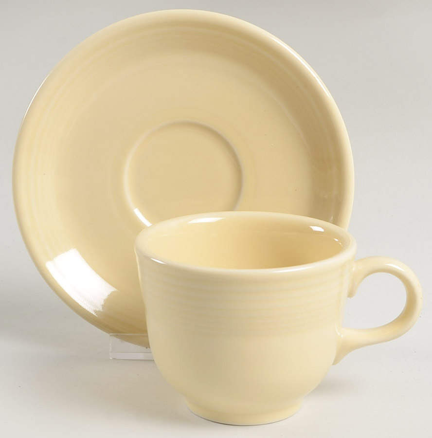 Fiesta Ivory (Intro 2008) Flat Cup & Saucer Set by Homer Laughlin -1