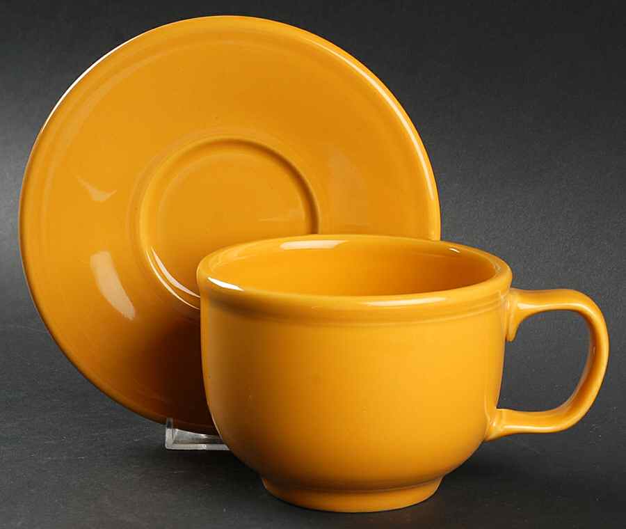 Fiesta Marigold (Intro 2008, 75th Anniversary) Jumbo Cup & Saucer Set by Homer Laughlin -1