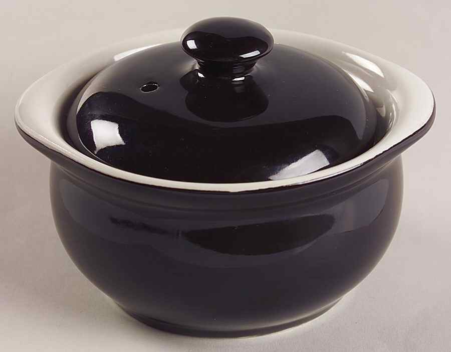 Black Handled Marmite & Lid by Hall-1