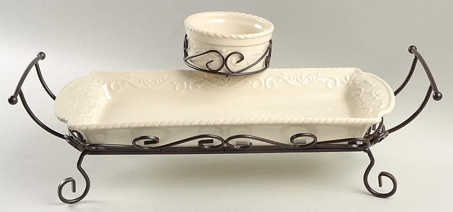 Veranda Bread Tray & Dip Bowl with Metal Stand by Home & Garden Party-1