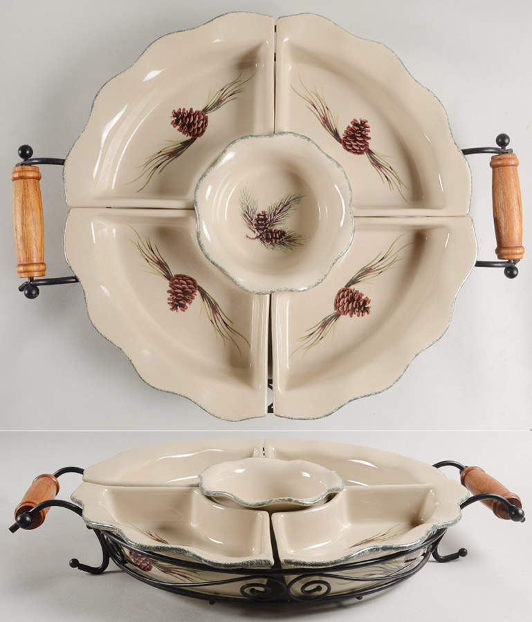 Northwoods 6pc Lazy Susan (4 Sides, Center Dish & Metal Stand) by Home & Garden Party-1