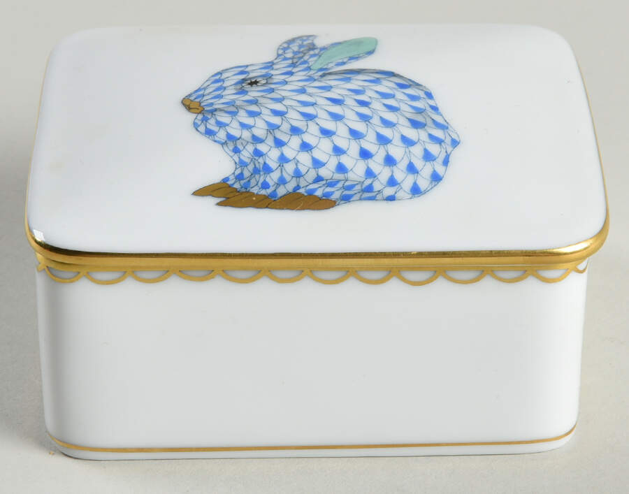 Boxes Bunny Sitting Box-Blue - No Box by Herend-1