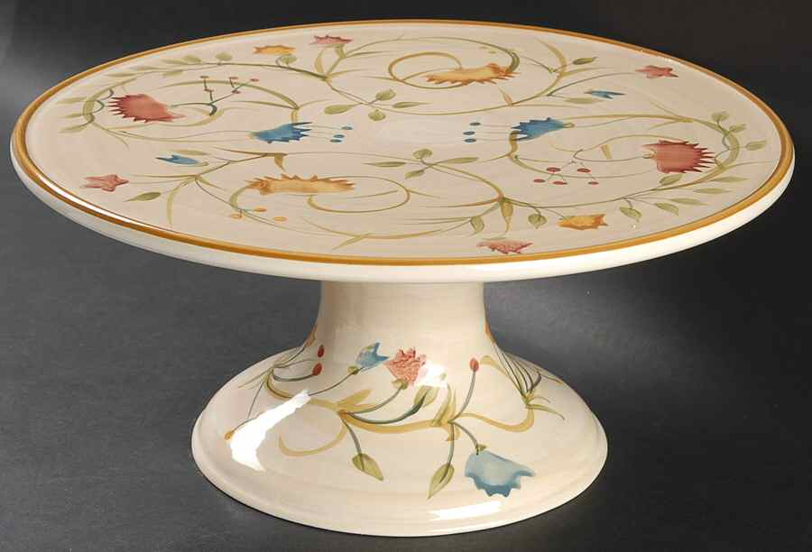 American Simplicity Floral 12" Diameter Pedestal Cake Stand by Home-1
