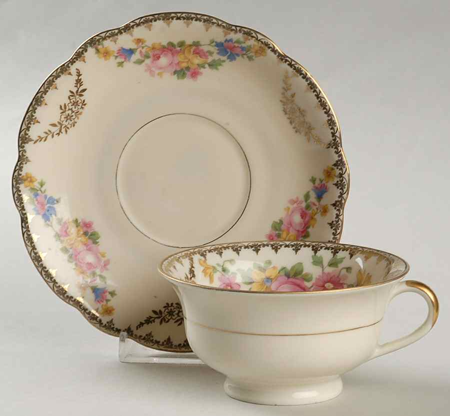 HWC12 Footed Cup & Saucer Set by HW (Germany, Czech)-1