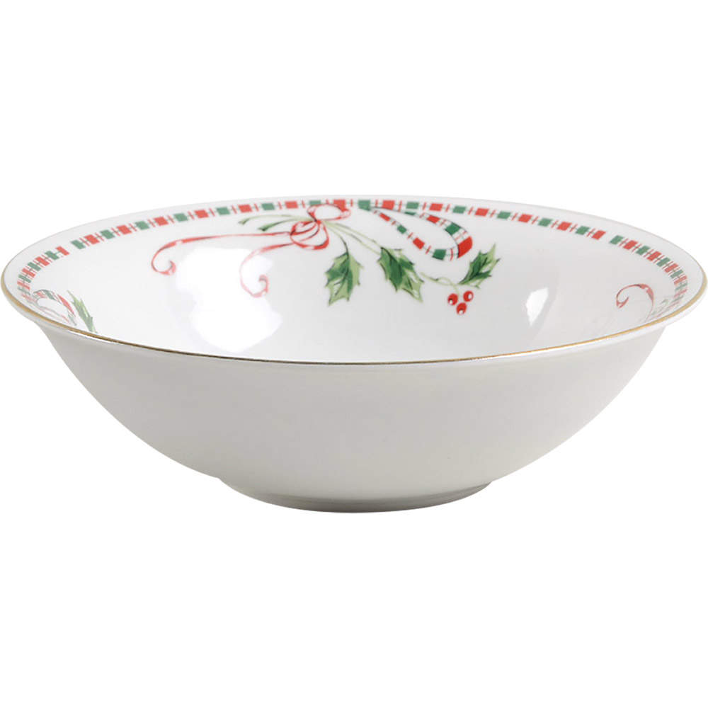 Tartan Ribbon (White Background, Gold Trim) Coupe Cereal Bowl by Home Essentials-1
