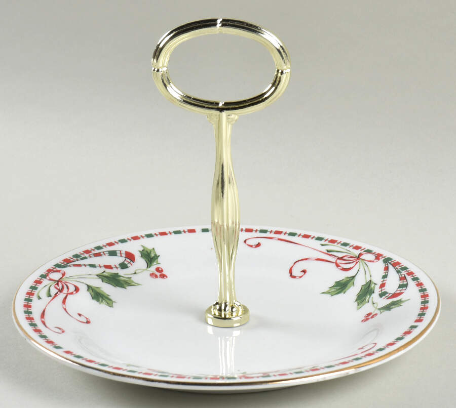 Tartan Ribbon (White Background, Gold Trim) 6" - 7" Tidbit (from Salad Plate) HC by Home Essentials-1