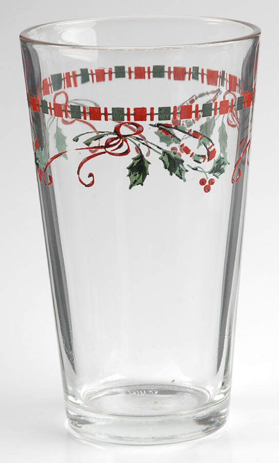 Tartan Ribbon (White Background, Gold Trim) 14 Oz Glassware Tumbler by Home Essentials-1