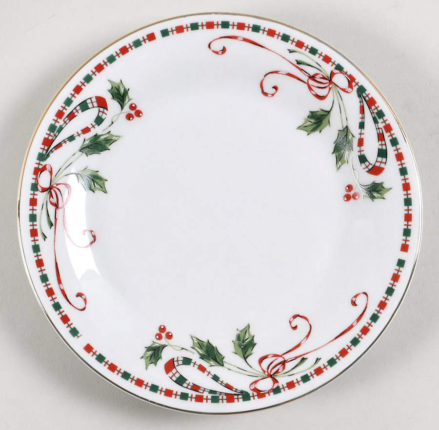 Tartan Ribbon (White Background, Gold Trim) Bread & Butter Plate by Home Essentials-1