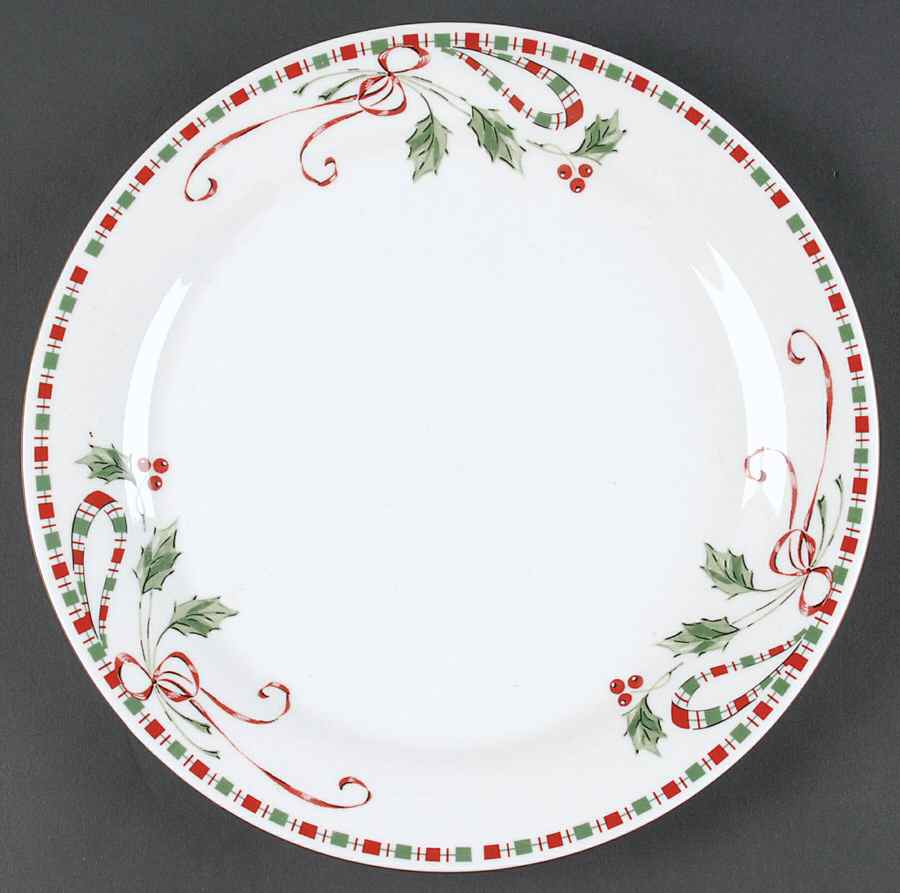 Tartan Ribbon (White Background, Gold Trim) Dinner Plate by Home Essentials-1