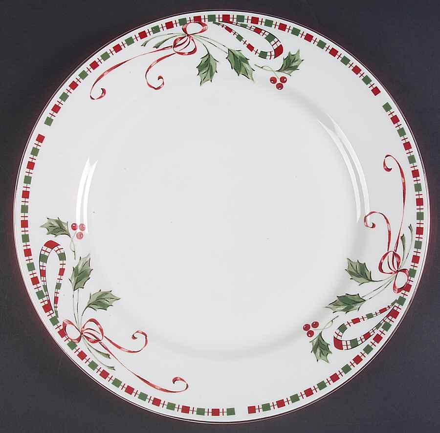 Tartan Ribbon (White Background, Gold Trim) 12" Chop Plate (Round Platter) by Home Essentials-1