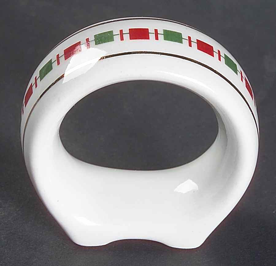 Tartan Ribbon (White Background, Gold Trim) Napkin Ring by Home Essentials-1