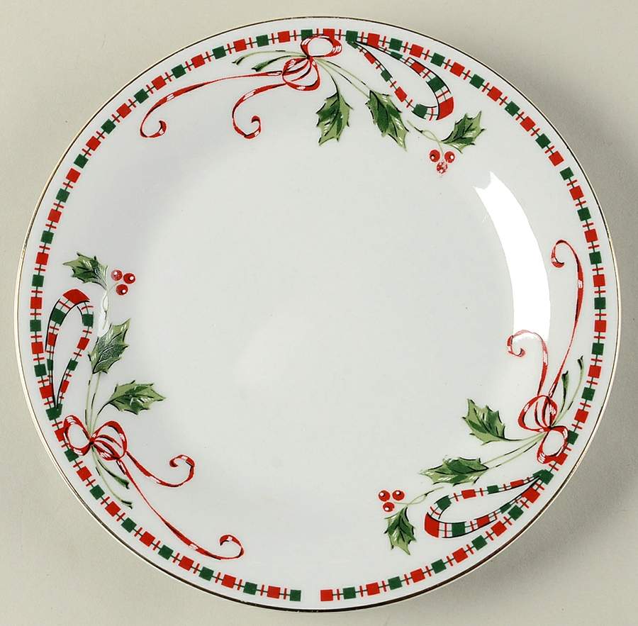 Tartan Ribbon (White Background, Gold Trim) Salad Plate by Home Essentials-1