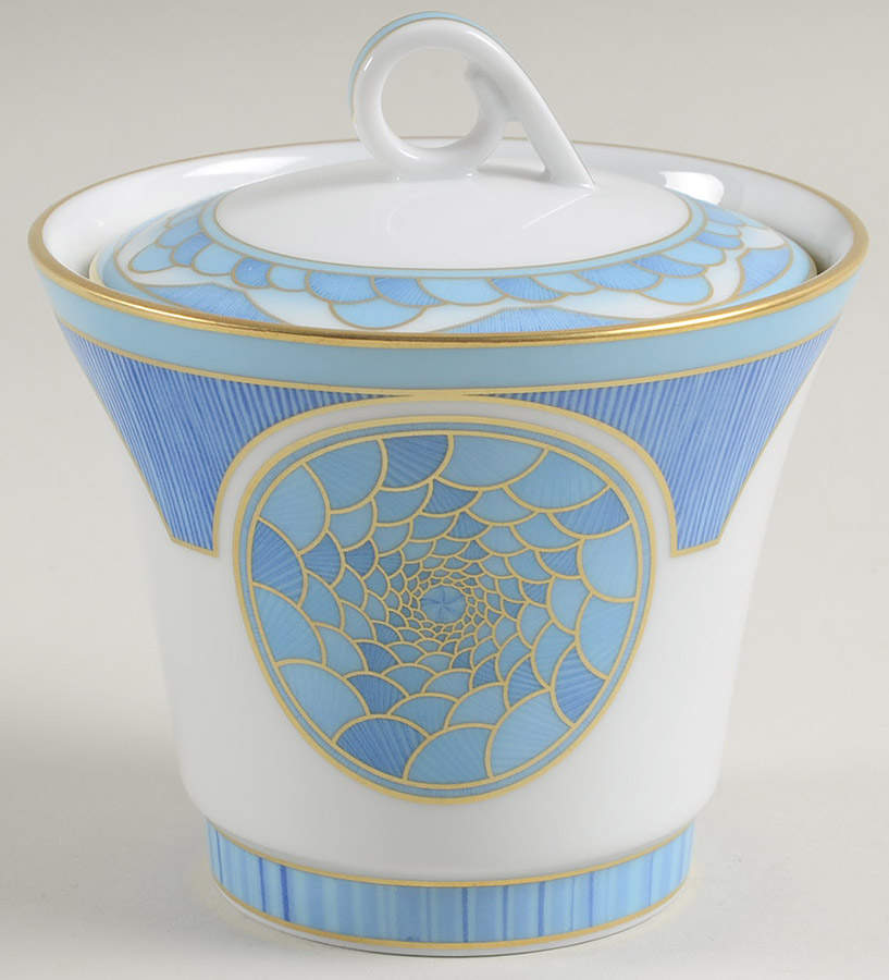 Eventails Bleu Sugar Bowl & Lid by Haviland-1