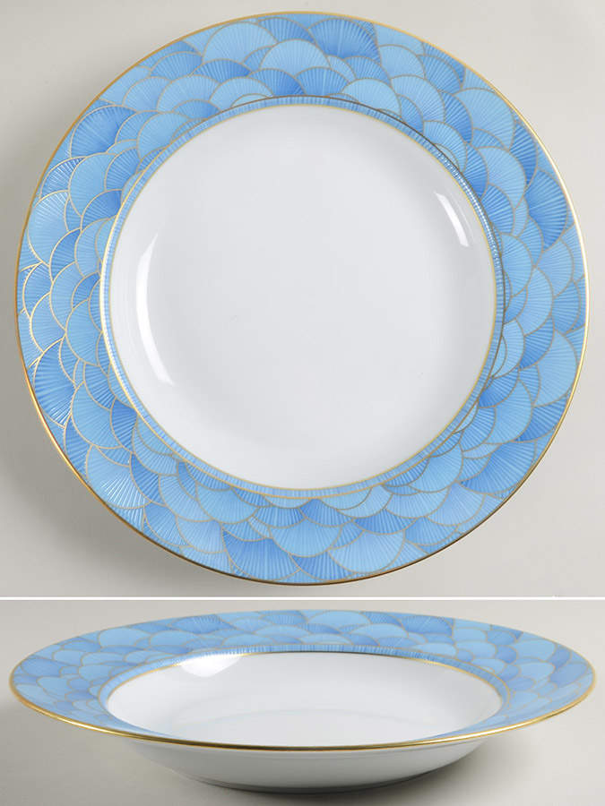 Eventails Bleu Deep Round Platter by Haviland-1