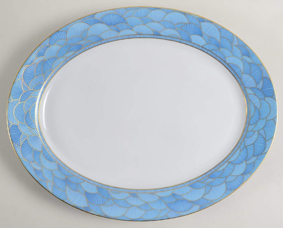 Eventails Bleu 15" Oval Serving Platter by Haviland-1