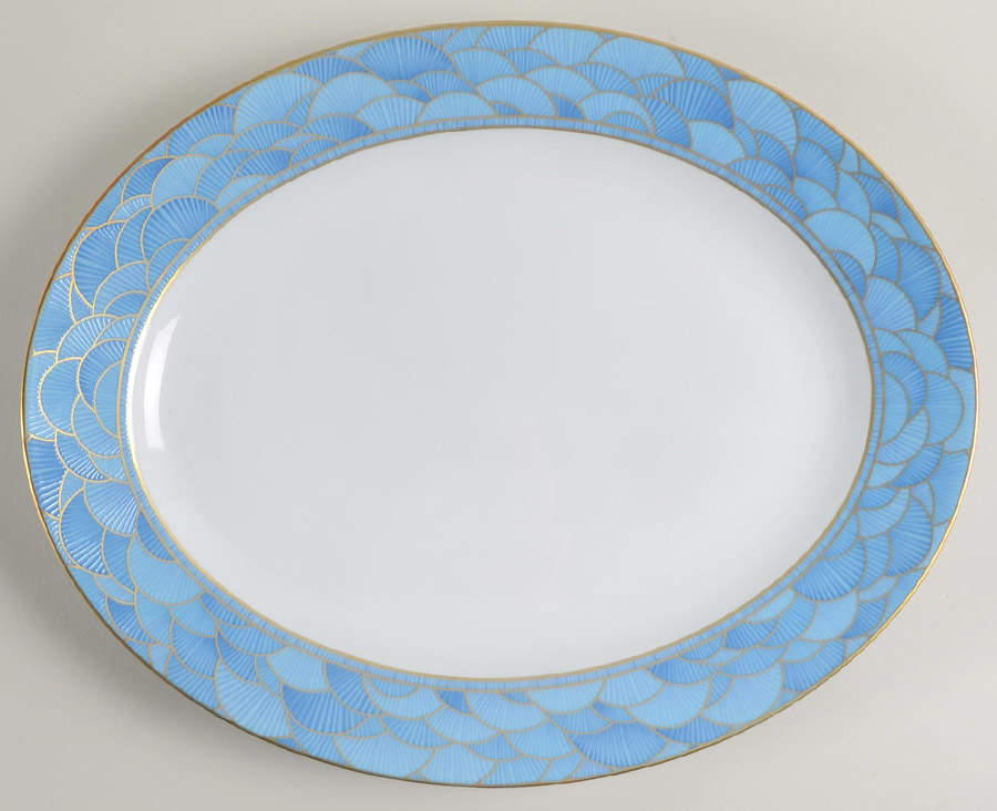Eventails Bleu 13" Oval Serving Platter by Haviland-1