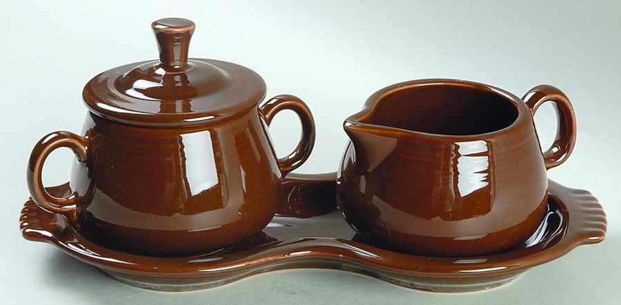 Fiesta Chocolate (Intro 2008) Creamer & Sugar with Lid & Tray Set by Homer Laughlin -1