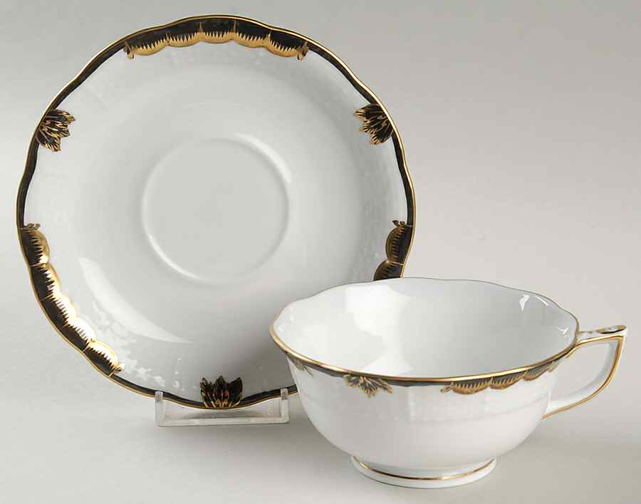 Princess Victoria Black Footed Cup & Saucer Set by Herend-1