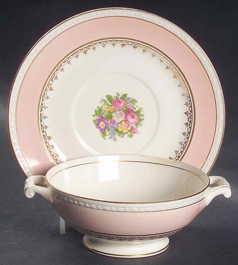 G3314 Footed Cream Soup Bowl & Saucer Set by Homer Laughlin -1