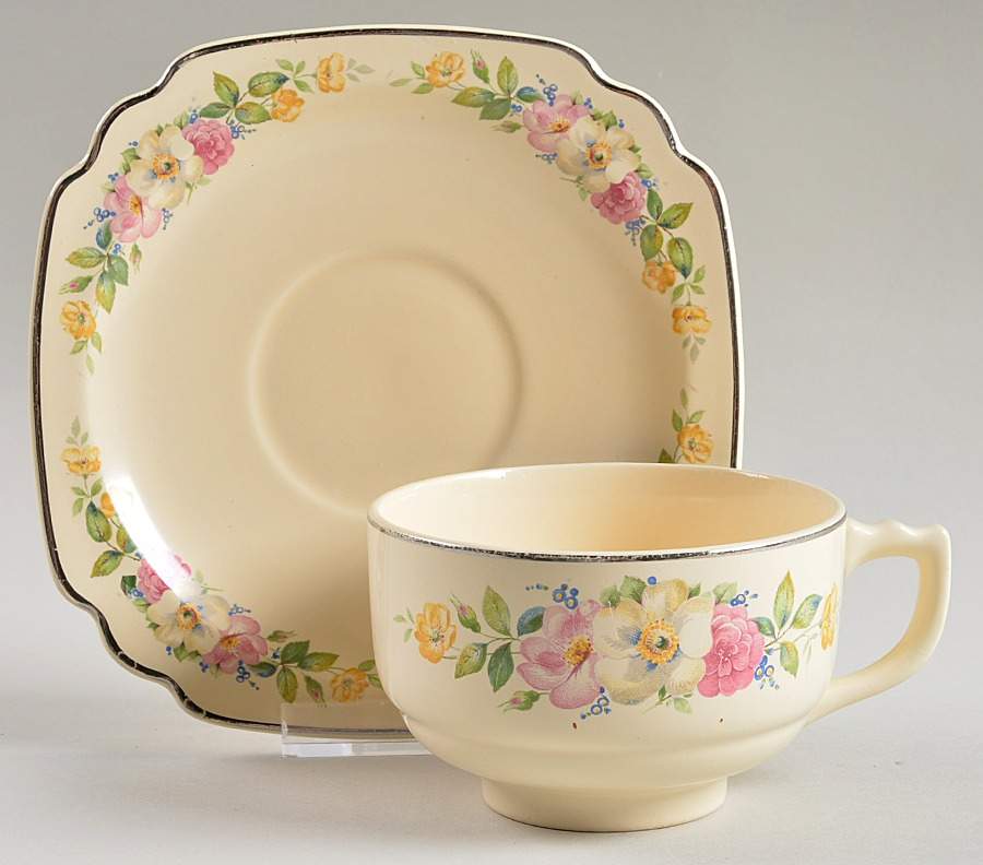 Esther Footed Cup & Saucer Set by Homer Laughlin -1