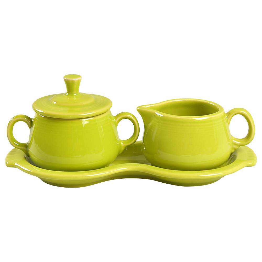 Fiesta Lemongrass (Intro 2009) Creamer & Sugar with Lid & Tray Set by Homer Laughlin -1