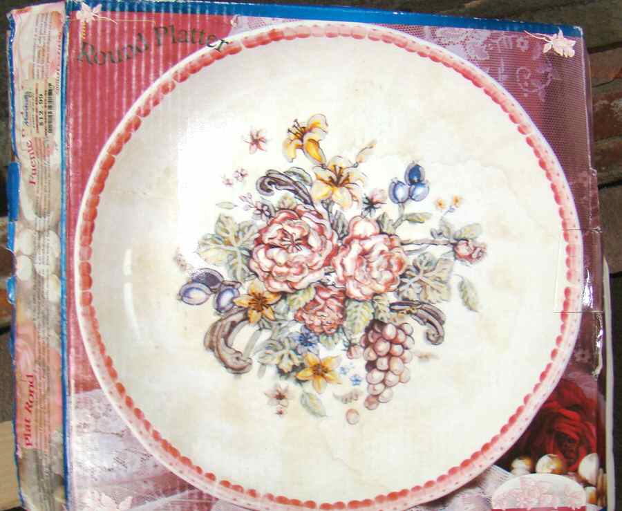Vintage Rose Chop Plate (Round Platter) by Himark-1