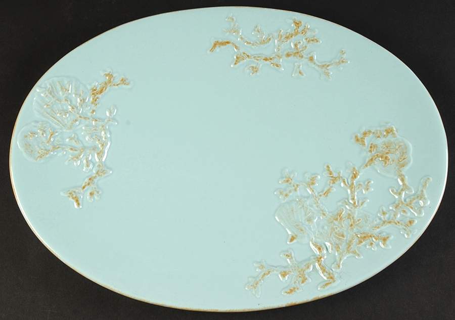 Reef Aqua 14" Oval Serving Platter by Home Essentials-1