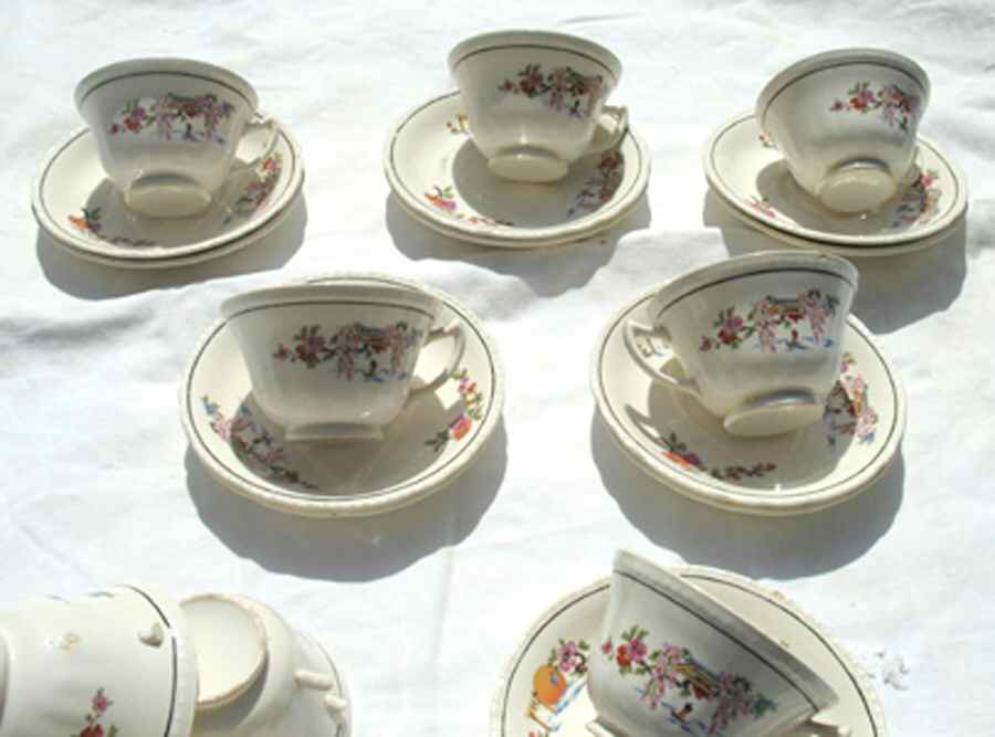 Japanese Garden Footed Cup & Saucer Set by Harker-1