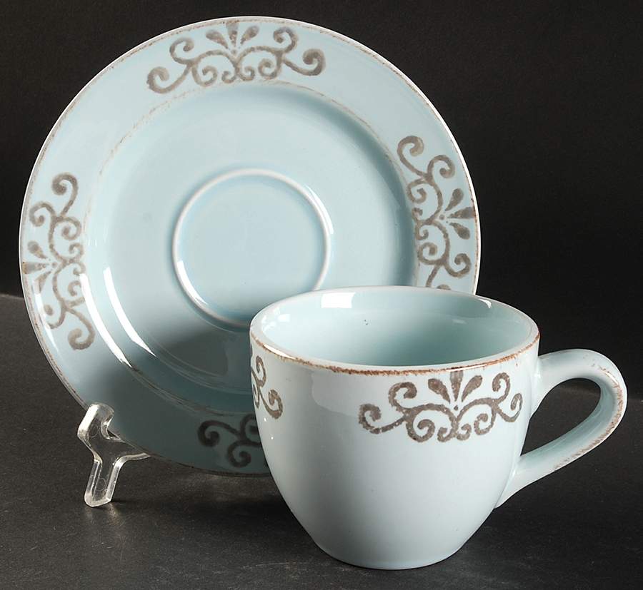 Athena Blue Flat Cup & Saucer Set by Home Essentials-1