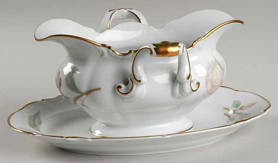 Magnolia (8230, Sylvia, White) Gravy Boat with Attached Underplate by Hutschenreuther-1