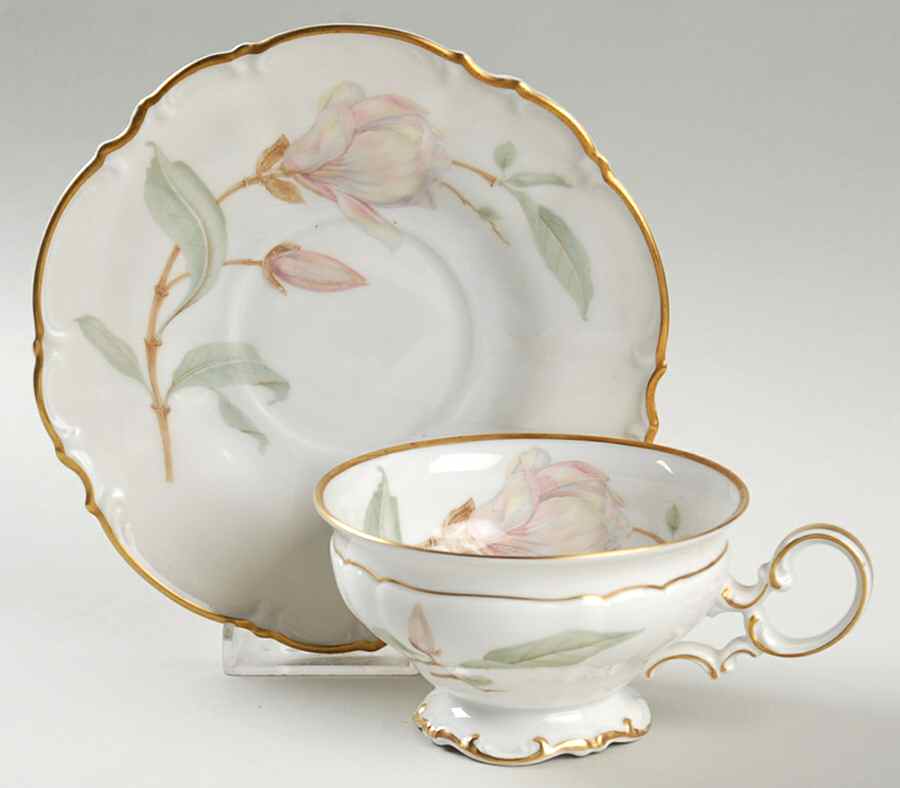 Magnolia (8230, Sylvia, White) Footed Cup & Saucer Set by Hutschenreuther-1