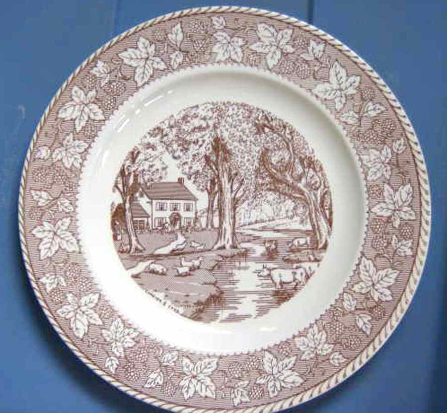 CurrierandIves Brown Dinner Plate by Homer Laughlin -1