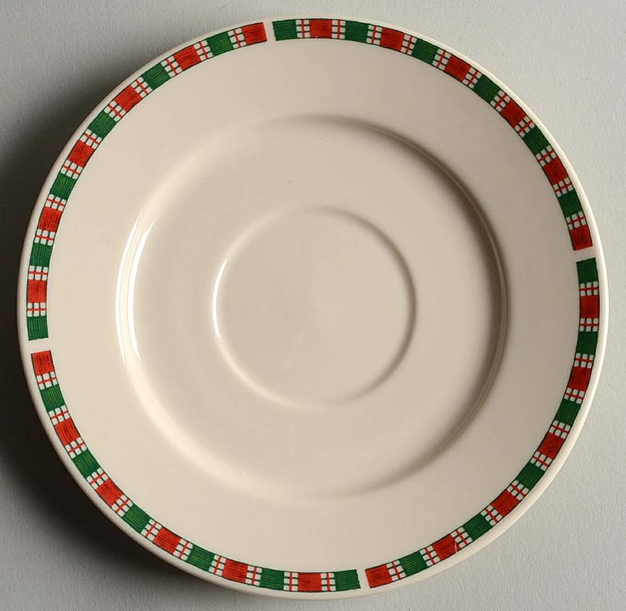 Tartan Ribbon (Cream Background, Gold Trim) Saucer by Home Essentials-1
