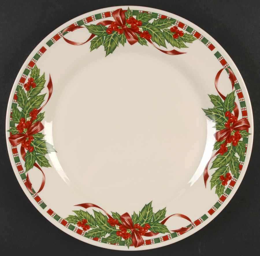Tartan Ribbon (Cream Background, Gold Trim) Dinner Plate by Home Essentials-1