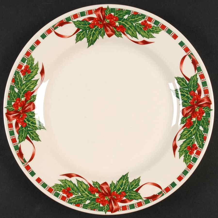 Tartan Ribbon (Cream Background, Gold Trim) Salad Plate by Home Essentials-1