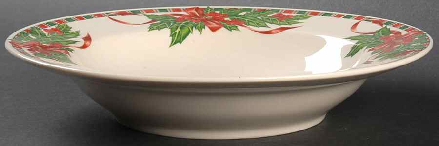 Tartan Ribbon (Cream Background, Gold Trim) Rim Soup Bowl by Home Essentials-1