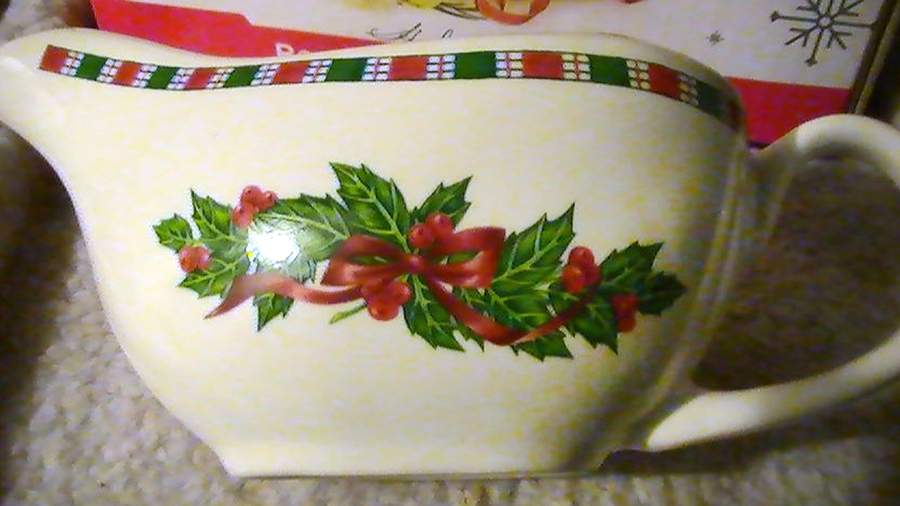 Tartan Ribbon (Cream Background, Gold Trim) Gravy Boat by Home Essentials-1