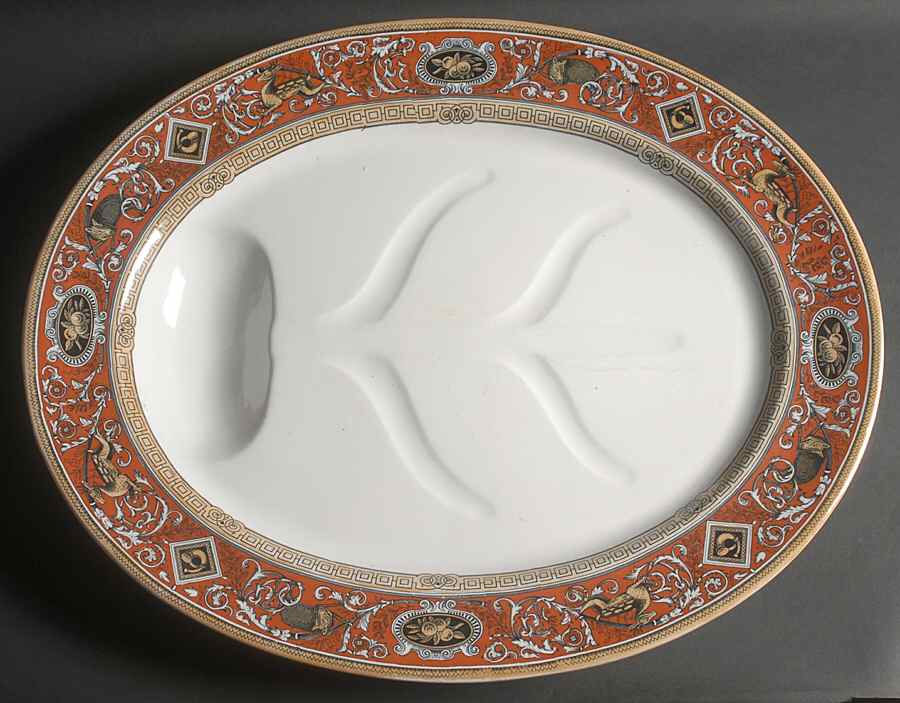 Borgia (Maroon Border) 21" Oval Serving Platter by Hammersley-1